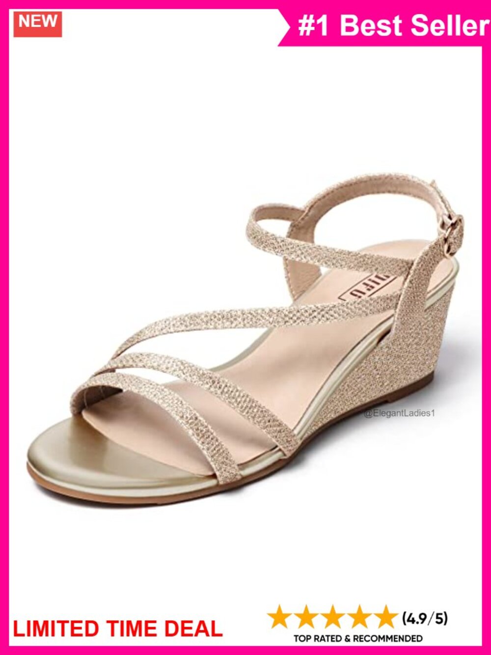 Wedge Heel Slingback Sandals Ankle Strap Open Toe Dressy 2 Inch